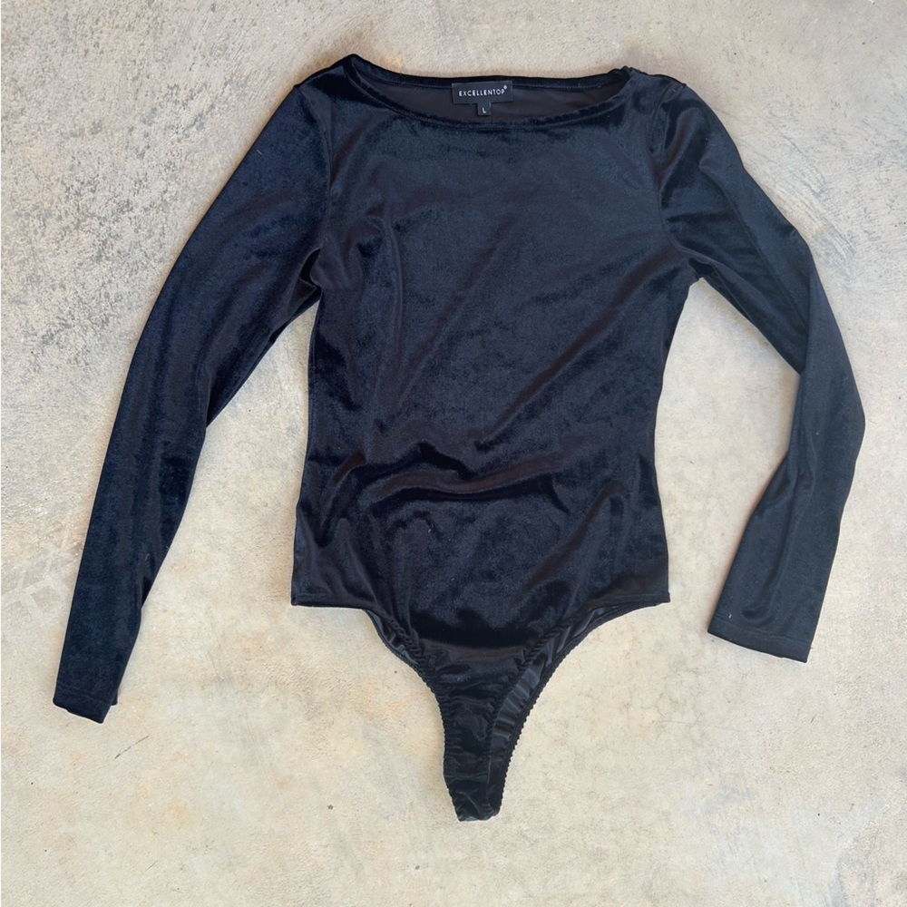 Black Velvet Scoop Neck Long Sleeve Bodysuit